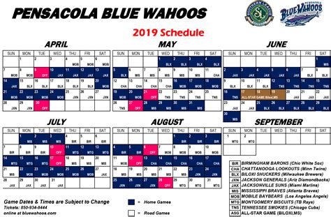 Wahoos schedule - Single-game tickets, season memberships, mini plans, and group outings for the upcoming season are available now at BlueWahoos.com and by calling (850) 934-8444. The Pensacola Blue Wahoos ...